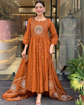 Rust Orange Hand-Embroidered Anarkali Set