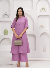 EKRIA Lilac Cotton Kurta - Palazzo Co - Ord Set - EKRIA