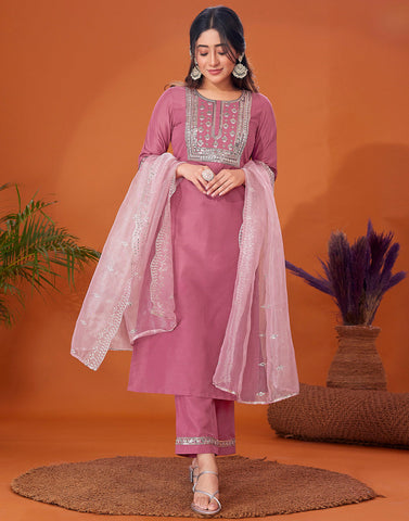 Mauve Elegance Embroidered Suit Set