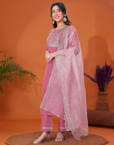 Mauve Elegance Embroidered Suit Set