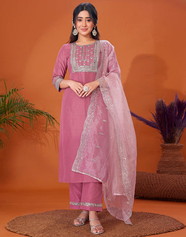 Mauve Elegance Embroidered Suit Set