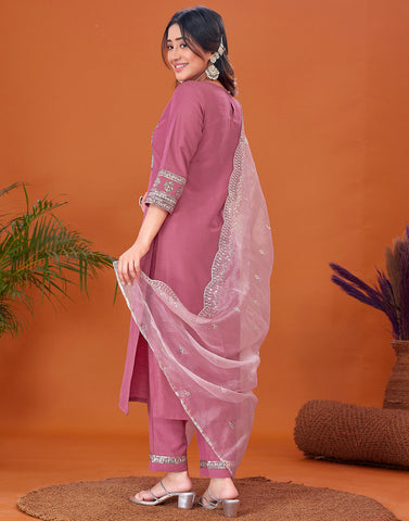 Mauve Elegance Embroidered Suit Set