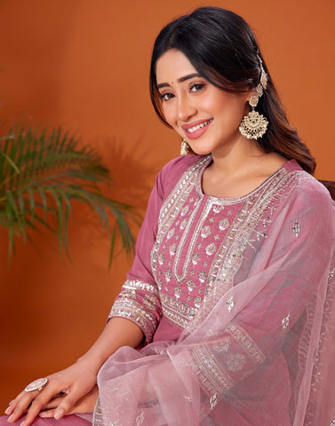 Mauve Elegance Embroidered Suit Set