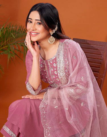 Mauve Elegance Embroidered Suit Set