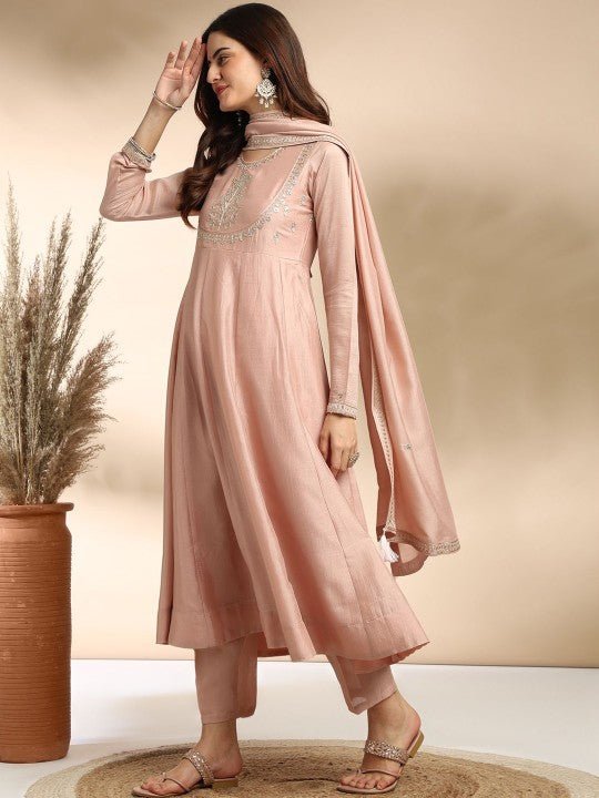 EKRIA Blush Pink Embroidered Kurta Set with Dupatta - EKRIA