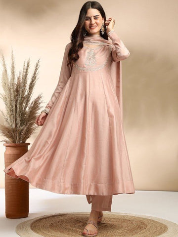 EKRIA Blush Pink Embroidered Kurta Set with Dupatta - EKRIA