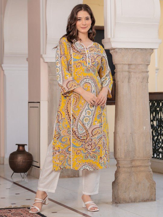 EKRIA Bright Yellow Paisley Kurta Set - EKRIA