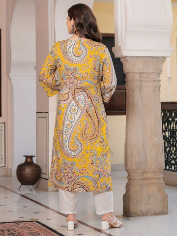 EKRIA Bright Yellow Paisley Kurta Set - EKRIA