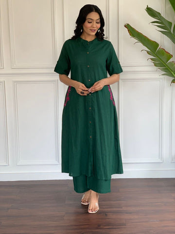 EKRIA Emerald Ease Buttoned Kurta Set - EKRIA
