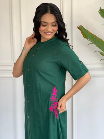 EKRIA Emerald Ease Buttoned Kurta Set - EKRIA
