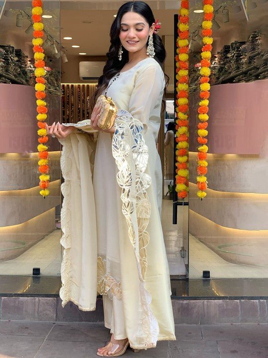 EKRIA Ivory Mirror Leaf Kurta Set - EKRIA