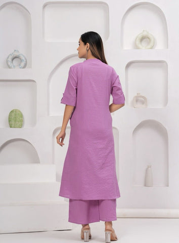 EKRIA Lilac Cotton Kurta - Palazzo Co - Ord Set - EKRIA