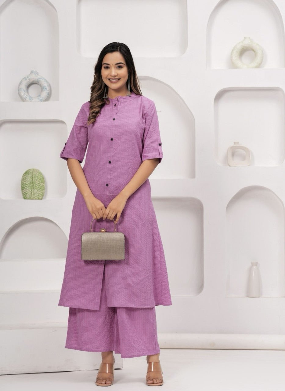 EKRIA Lilac Cotton Kurta - Palazzo Co - Ord Set - EKRIA