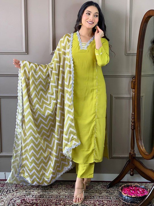 EKRIA Lime Yellow Chevron Cotton Suit Set - EKRIA