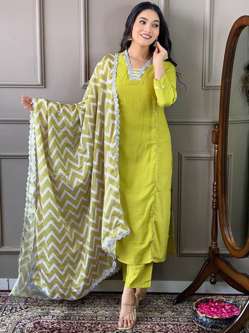 EKRIA Lime Yellow Chevron Cotton Suit Set - EKRIA