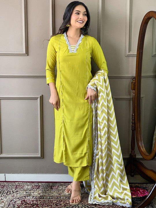 EKRIA Lime Yellow Chevron Cotton Suit Set - EKRIA