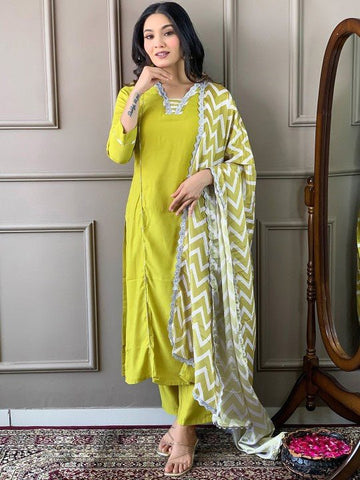 EKRIA Lime Yellow Chevron Cotton Suit Set - EKRIA