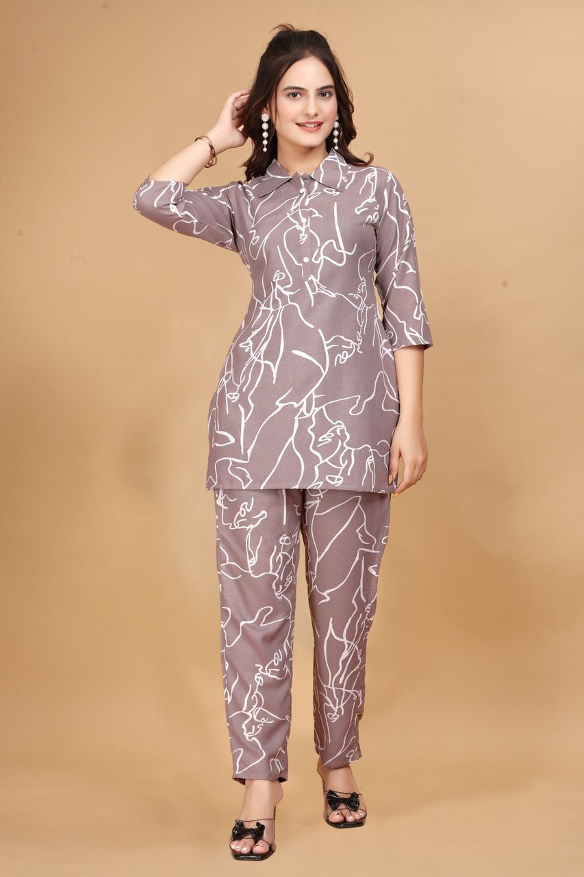EKRIA Mauve Abstract Cotton Co - Ord Set - EKRIA
