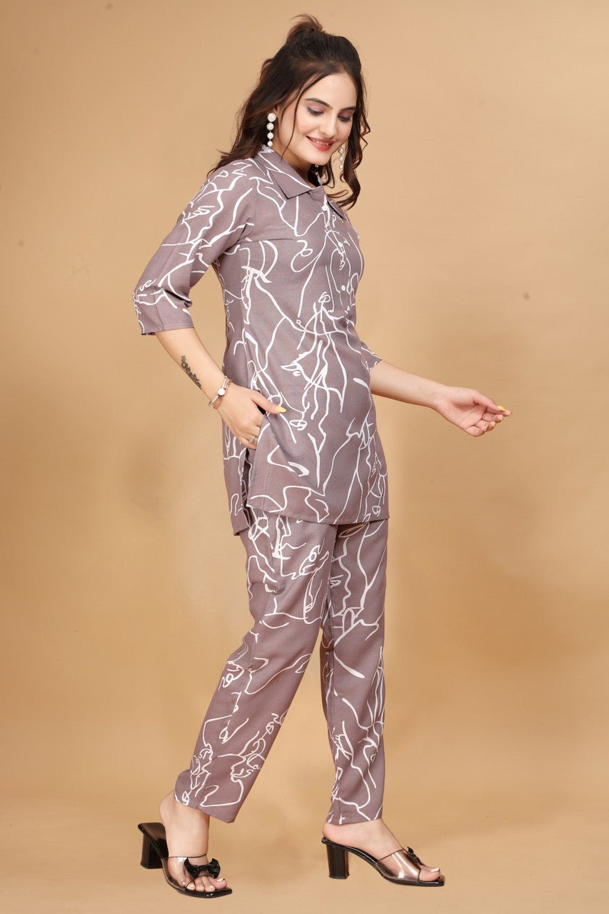 EKRIA Mauve Abstract Cotton Co - Ord Set - EKRIA