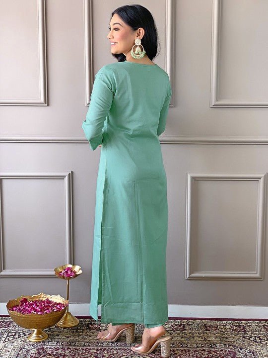 EKRIA Mint Green Floral Elegance Cotton Suit Set - EKRIA