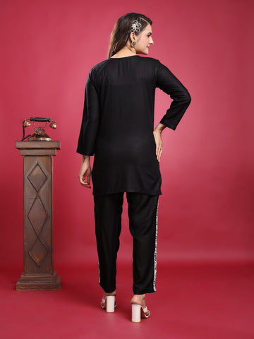 EKRIA Noir Bloom Embroidered Co - Ord Set - EKRIA