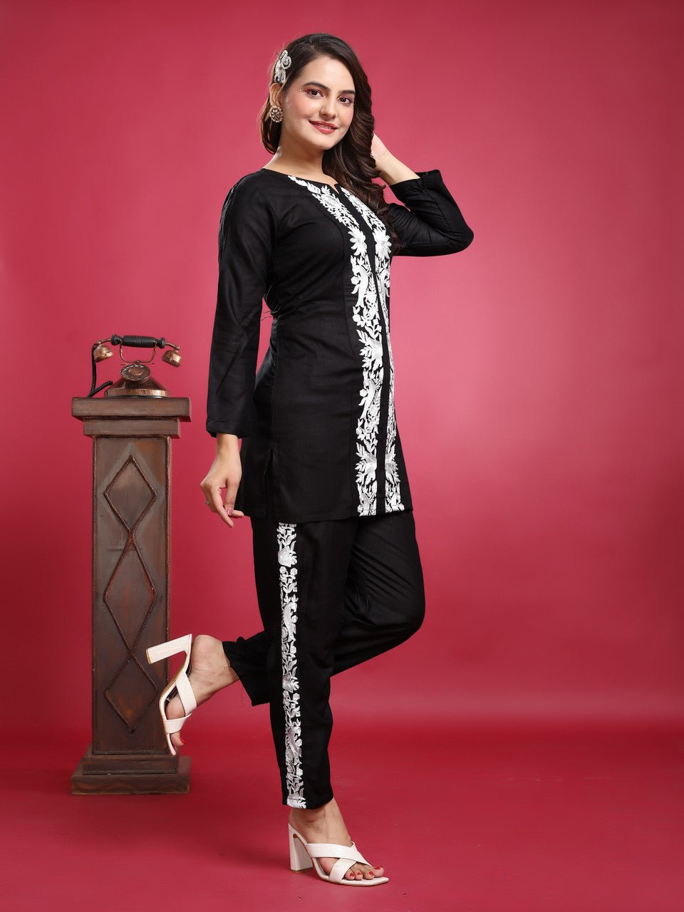 EKRIA Noir Bloom Embroidered Co - Ord Set - EKRIA