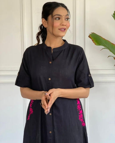 EKRIA Noir Charm Buttoned Kurta Set - EKRIA