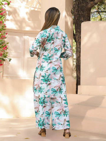 Water Lily White Cotton Printed Co-ord Set