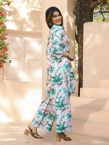 Water Lily White Cotton Printed Co-ord Set