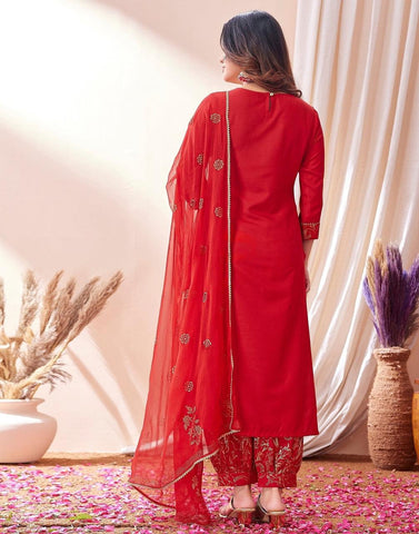 Red Embroidered Festive Suit Set