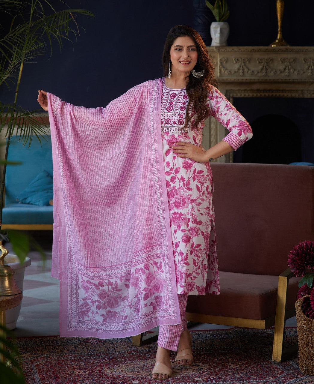 Pink Blossom Printed Suit Set