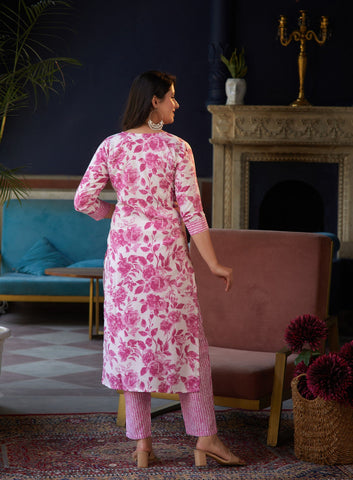 Pink Blossom Printed Suit Set