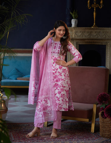 Pink Blossom Printed Suit Set