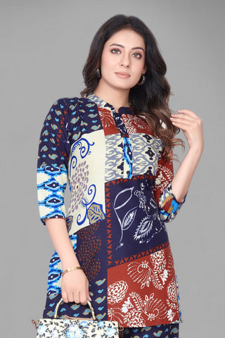 Indigo Patch Print Cotton Co-ord Suit Set