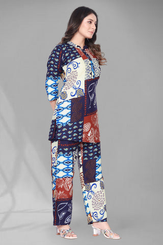 Indigo Patch Print Cotton Co-ord Suit Set