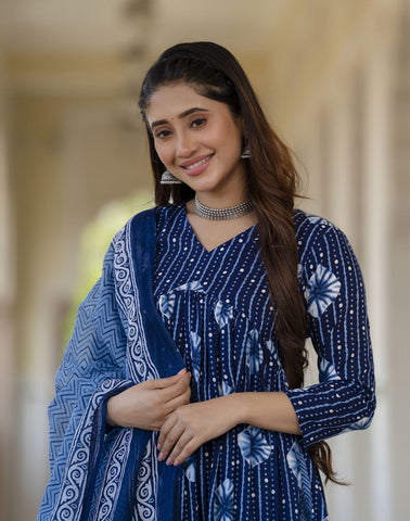 Mohini Indigo Cotton Suit Set