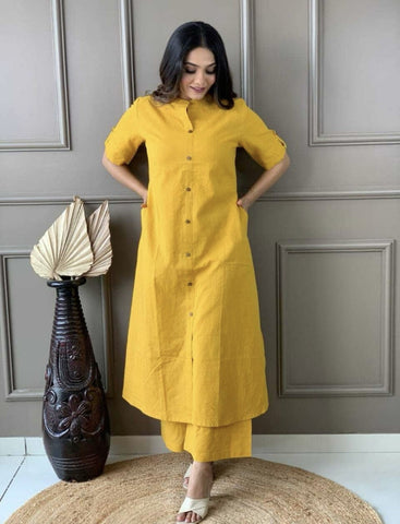 Mustard Solid Cotton Co-Ord Set