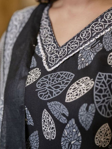Black & White Printed Cotton Suit Set