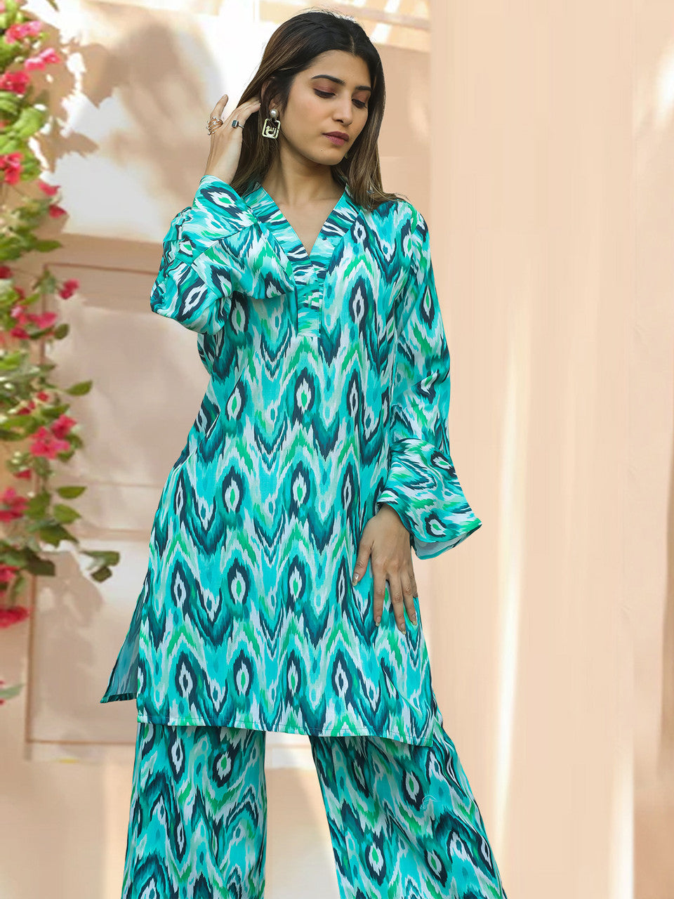 Aqua Ikat Cotton Co-ord Set