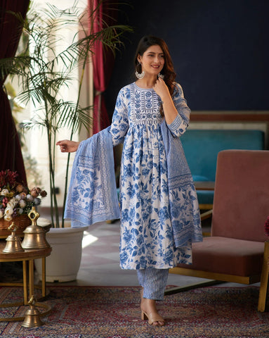 Blue Blossom Printed Suit Set